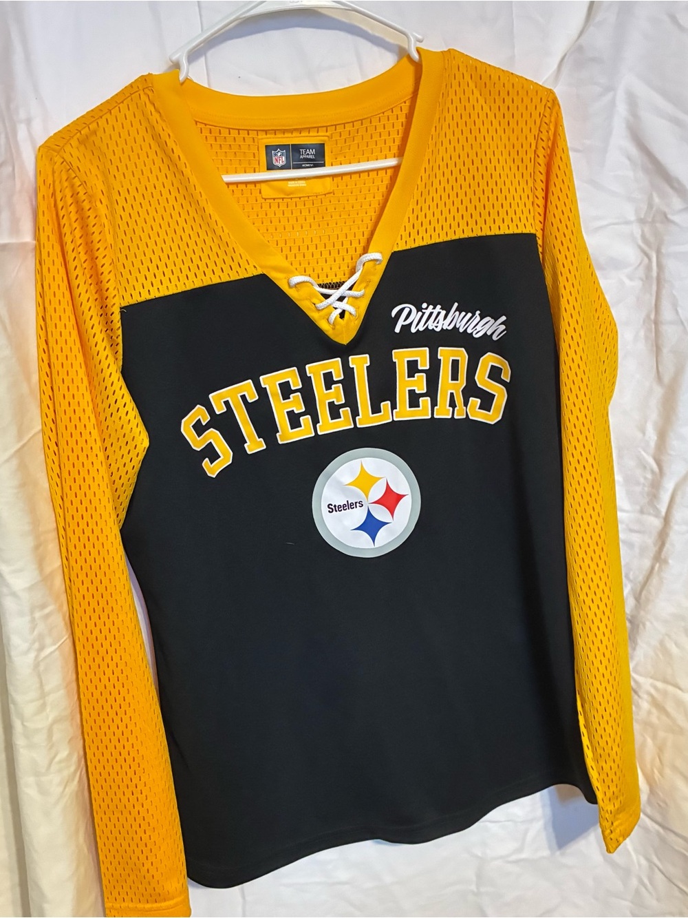 NFL Pittsburgh Steelers Girls Lace-Up Long Sleeve Jersey Top - Gold & Black